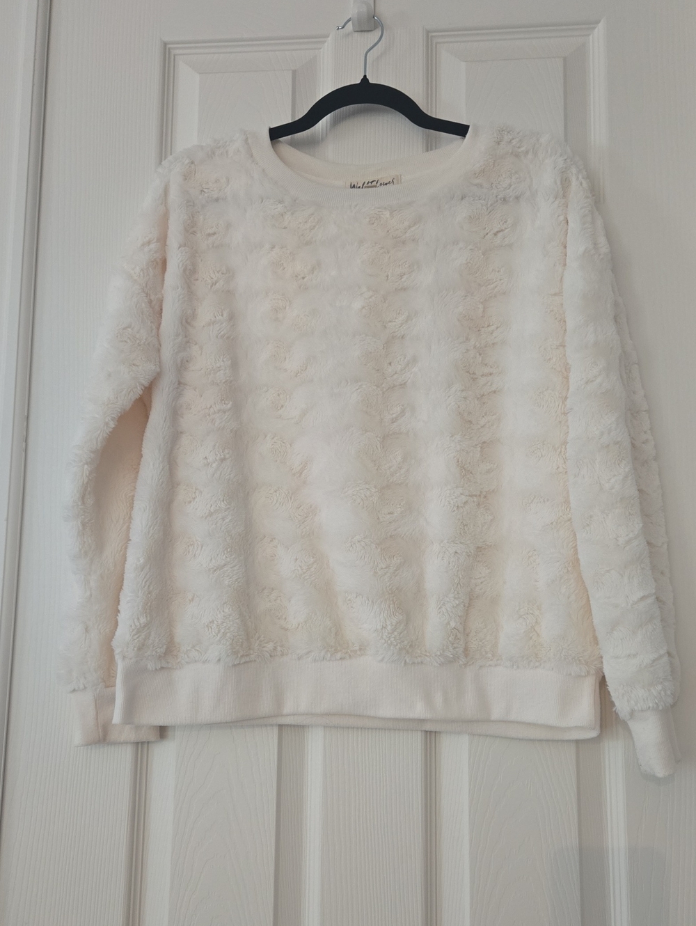 Wallflower Cream Faux Fur Crewneck Pullover